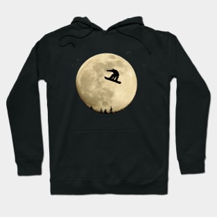 Snowboarder full moon jump in starry sky Hoodie